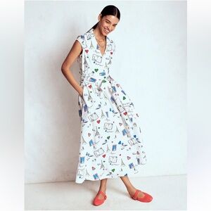 Boden Julia Cotton Wrap Midi Dress Ivory Postcard From Paris size 6 petite